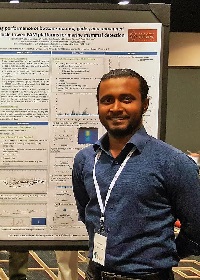 Sakib presents his research at a poster session during the 2017 Gulf of Mexico Oil Spill and Ecosystem Science Conference. (Photo by Md Istiaq Hossain)